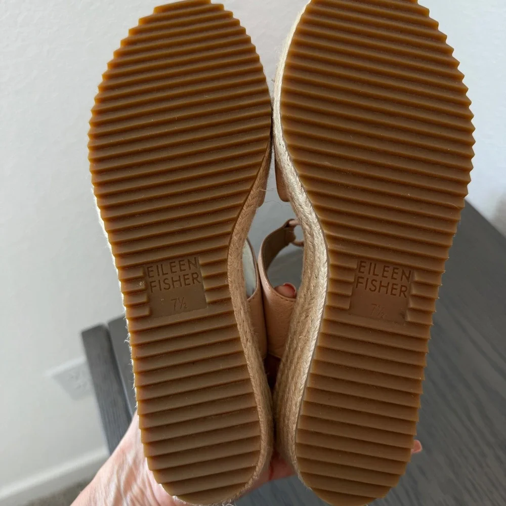 Eileen‎ Fisher Tan Leather Espadrille Wedge Sandals Lace Up 7.5 Nude Boho Summer